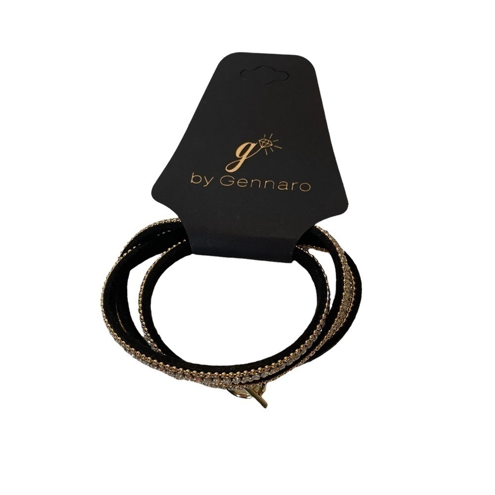 Rhinestone and Faux Suede with Gold Accent Toggle Closure Bracelet by Gennaro - Picture 3 of 5